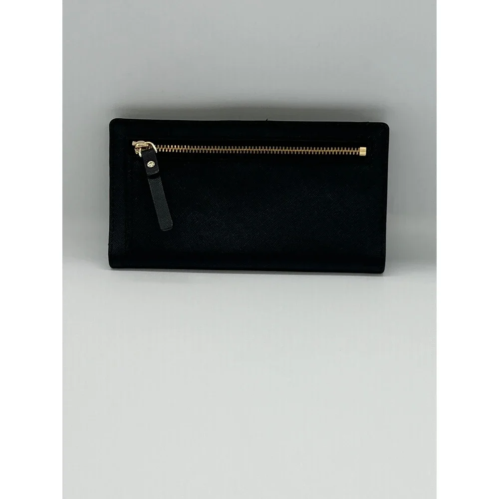 Kate Spade New York Black Saffiano Leather Bifold Slim Wallet Gold Logo C081
